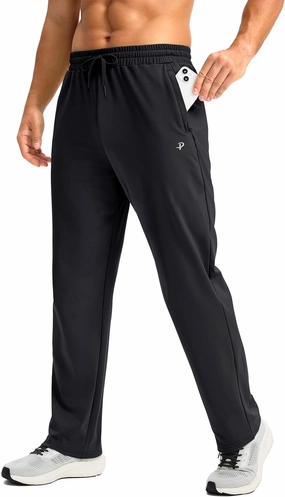 Pudolla Men's Fleece Lined Sweatpants with Zipper Pockets Winter Warm Water Resistant Athletic Pants for Workout Running