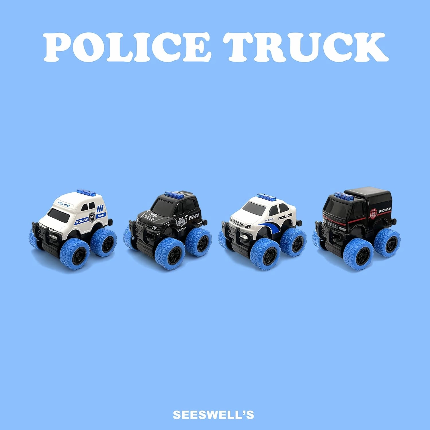 Pull Back Die-cast Alloy City Police Car Vehicles Playset, Monster Truck,Friction Powered Toy Cars,4 Pack,Toys for 3  Years Old Kids,Christmas/Birthday Gift for Boys & Girls,Party Favors…