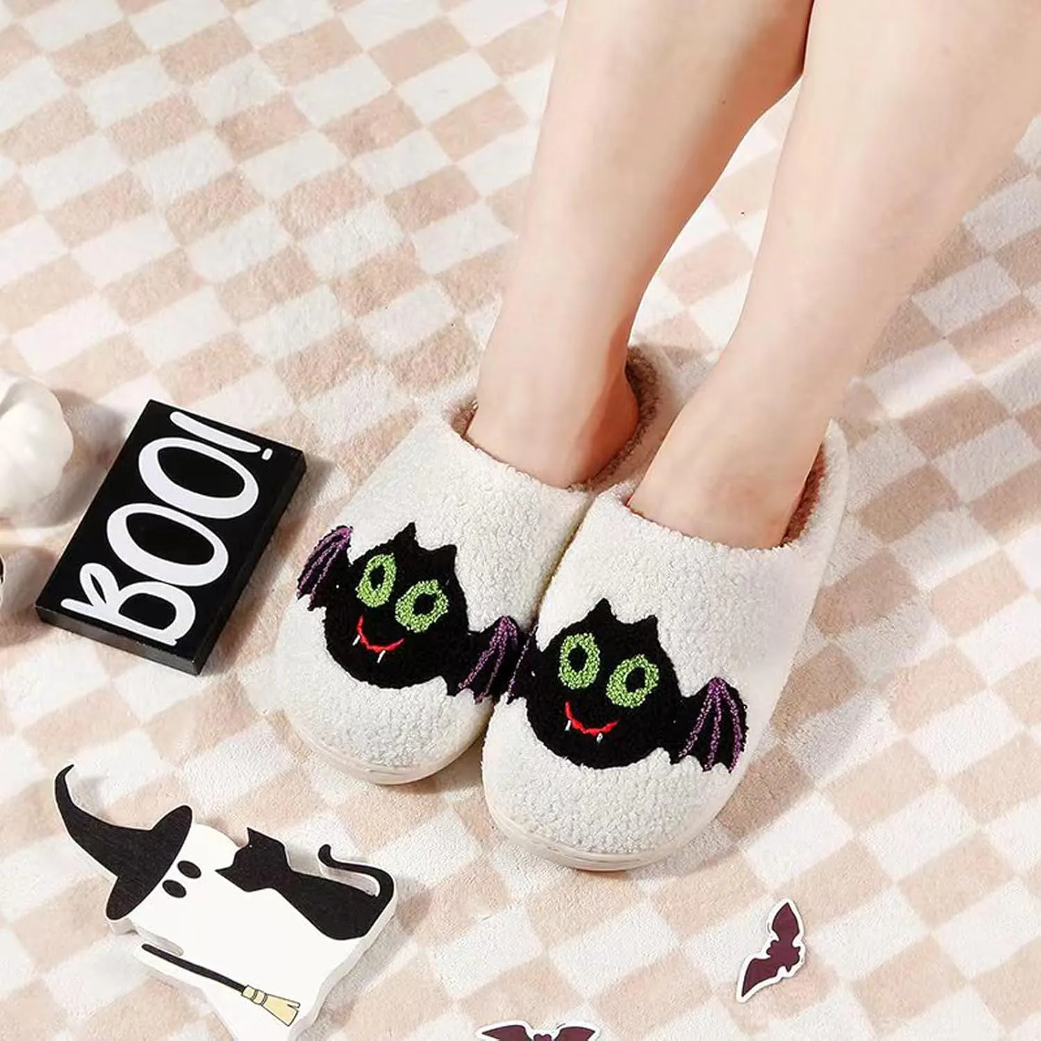 Pumpkin Slippers Halloween Slippers for Women Men House Shoes Spooky Slides Soft Warm Plush Couple Shoes