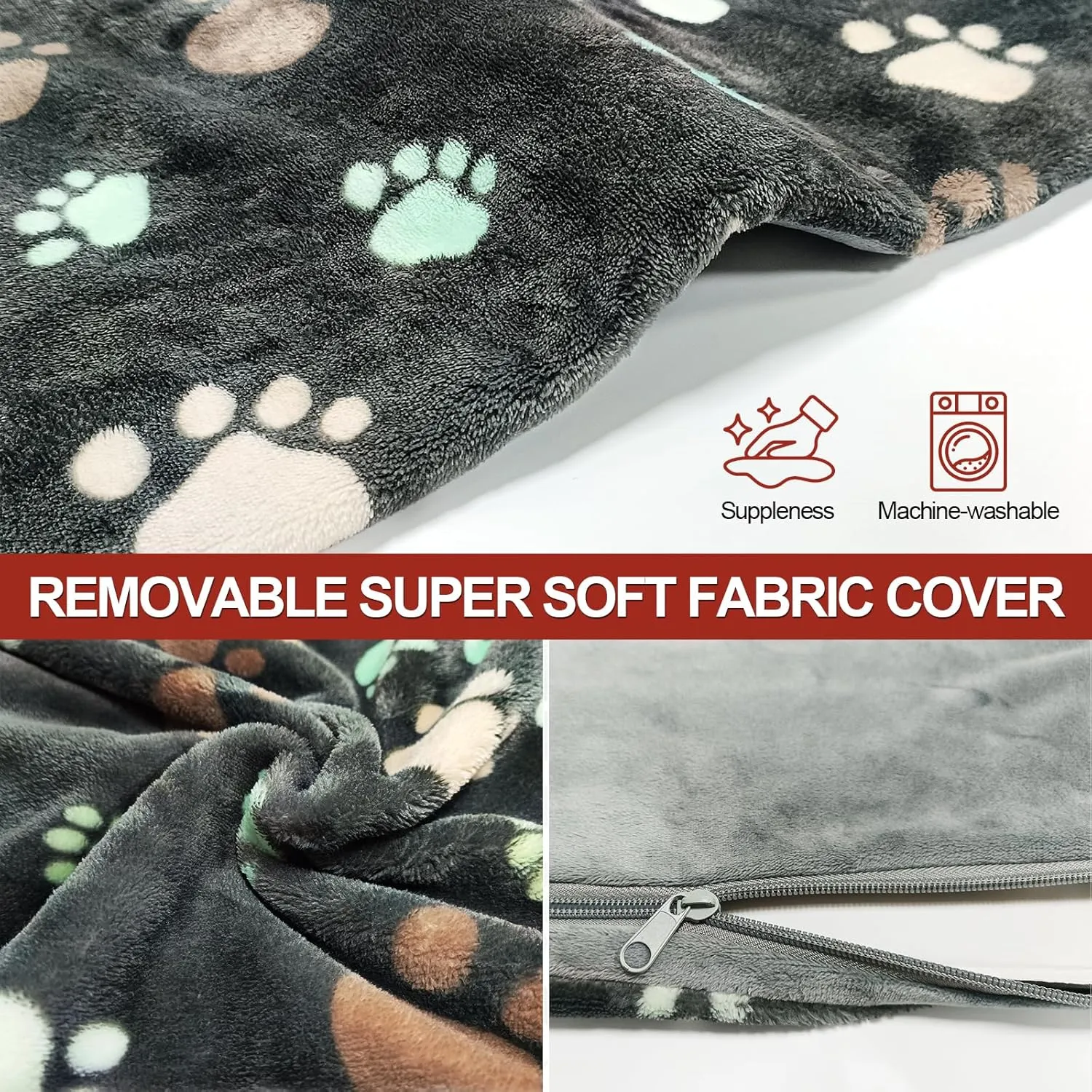 Puppy Heating Pad 28x18 in Pet Heating Pad for Dogs，Waterproof Outer Skin and Smart Thermostat Switch, Adjustable Heated Cat Bed, Adding Wire Rope Wires Cat Warming Pad With Plush Fabric Cover