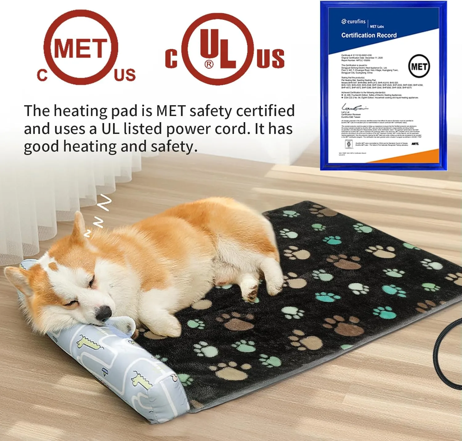 Puppy Heating Pad 28x18 in Pet Heating Pad for Dogs，Waterproof Outer Skin and Smart Thermostat Switch, Adjustable Heated Cat Bed, Adding Wire Rope Wires Cat Warming Pad With Plush Fabric Cover