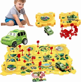 Puzzle Racer Kids Car Track Set - Toys for Ages 3 4 5 6 Toys Dinosaur Jigsaw Puzzle Track Car PlaySet for Children's Educational Learning Toy Christmas Brithday Gifts（Dinosaur）