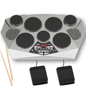 Pyle Pro Electronic Drum kit - Portable Electric Tabletop Drum Set Machine with Digital Panel, 7 Drum Pad, Hi-Hat / Kick Bass Pedal Controller USB AUX -Tom Toms, Hi-Hat, Snare Drums, Cymbals - PTED06