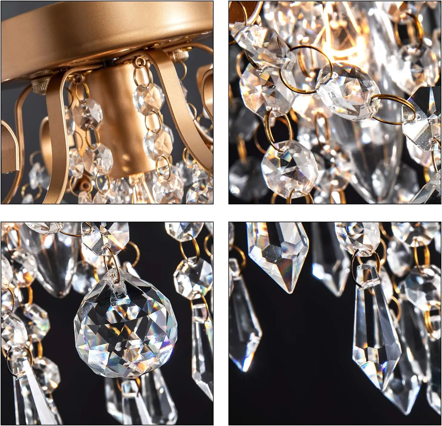Q&S Mini Chandelier Crystal Ceiling Light,Small Flush Mount Gold Light Fixture for Entryway Bedroom Barthroom Hallway Closet E26