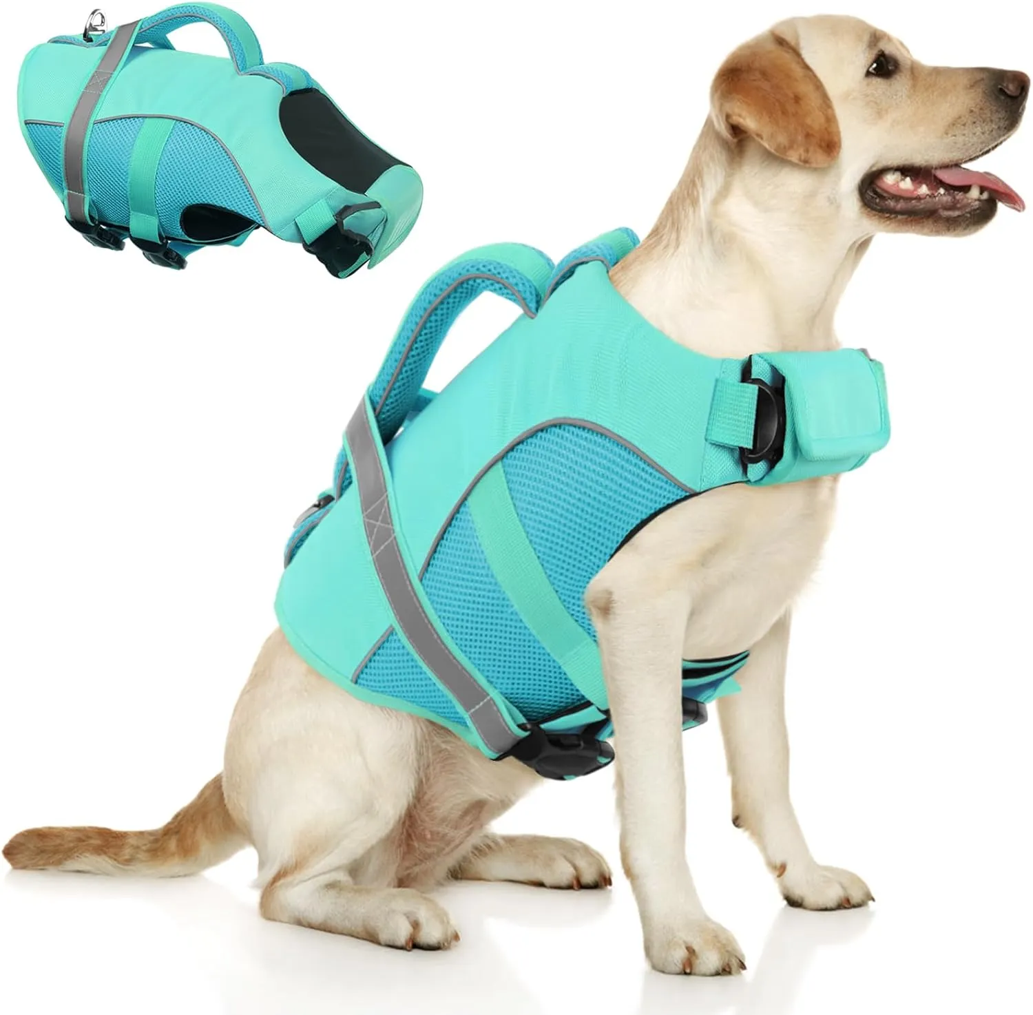 Queenmore Dog Life Vest for Swimming Boating, Adjustable Ripstop Dog Life Jacket, Lifesaver with Superior Buoyancy and Rescue Handle, Swimming Vest for Medium Dogs（LightBlue,M）