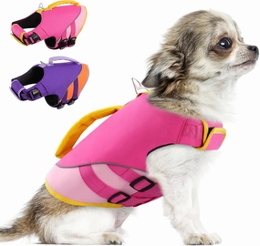 Queenmore Dog Life Jacket,Dog Life Vest for Swimming Boating,Life Jackets for Small Dogs,Ripstop Pet Life Vests with Strong Rescue Pink,S