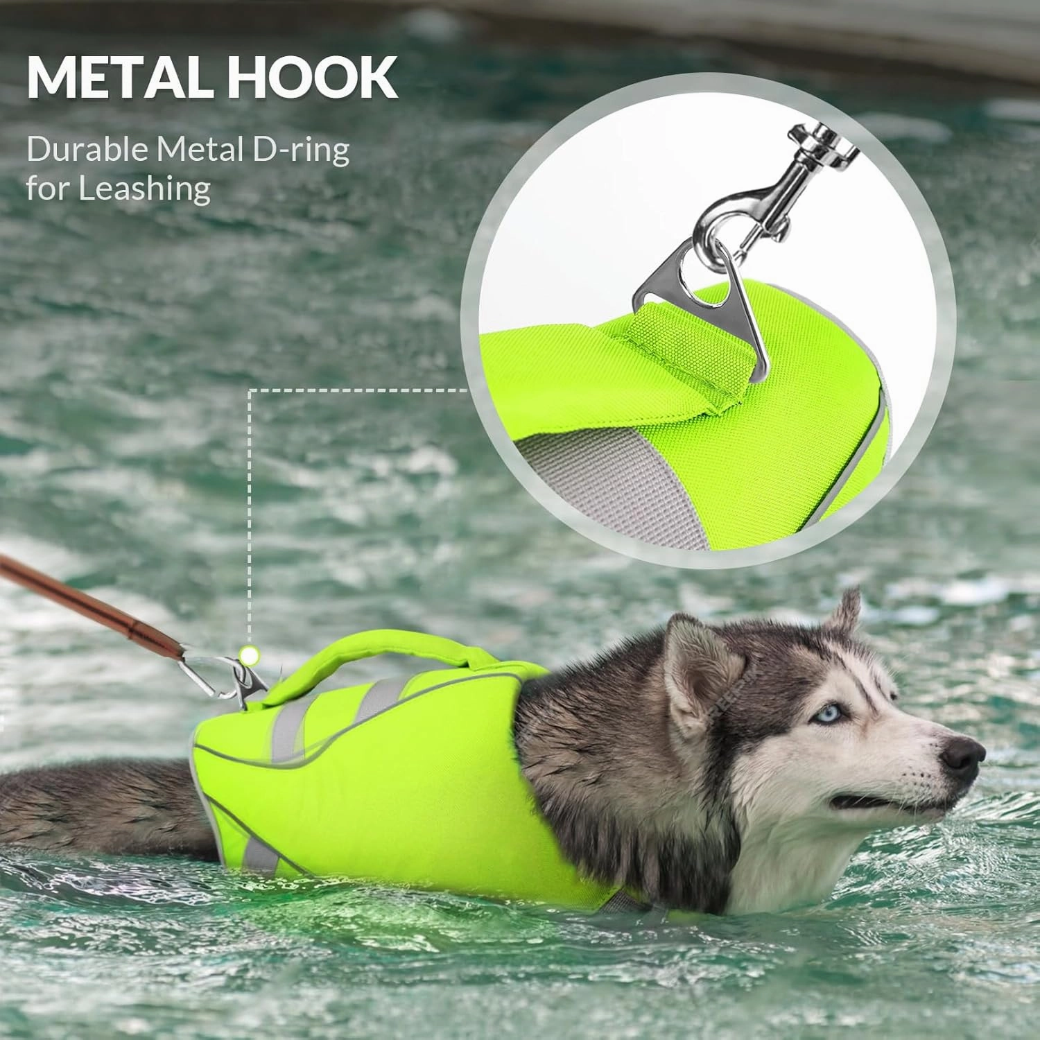 Queenmore Small Dog Life Jacket, Dog Life Vest for Swimming Boating, Puppy Life Jackets for Small Dogs, Ripstop Pet Life Vests with Rescue Handle Leash Hole, Safety Water Floating Vest, Hi-Vis Green