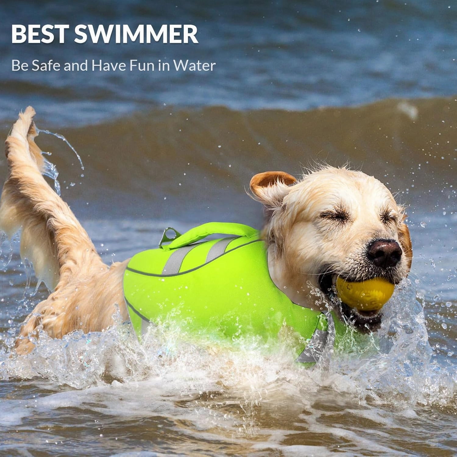Queenmore Small Dog Life Jacket, Dog Life Vest for Swimming Boating, Puppy Life Jackets for Small Dogs, Ripstop Pet Life Vests with Rescue Handle Leash Hole, Safety Water Floating Vest, Hi-Vis Green