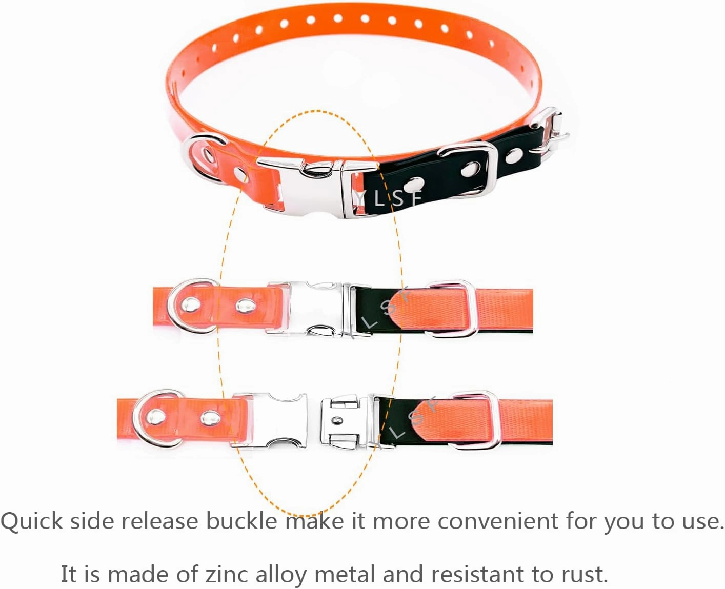 Quick Snap Bungee Dog Collar Strap with D Ring for Most of Electronic Training Shock Collar Receivers-Adjustable Durable Waterproof Odorless 3/4 Inch TPU Collar Replacement for Barking Fence