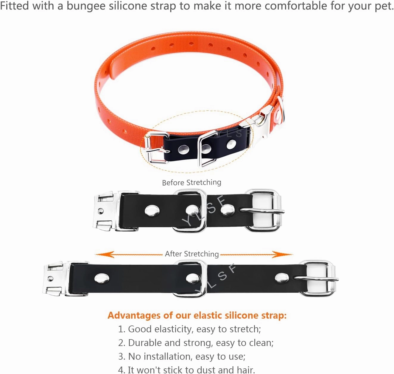 Quick Snap Bungee Dog Collar Strap with D Ring for Most of Electronic Training Shock Collar Receivers-Adjustable Durable Waterproof Odorless 3/4 Inch TPU Collar Replacement for Barking Fence