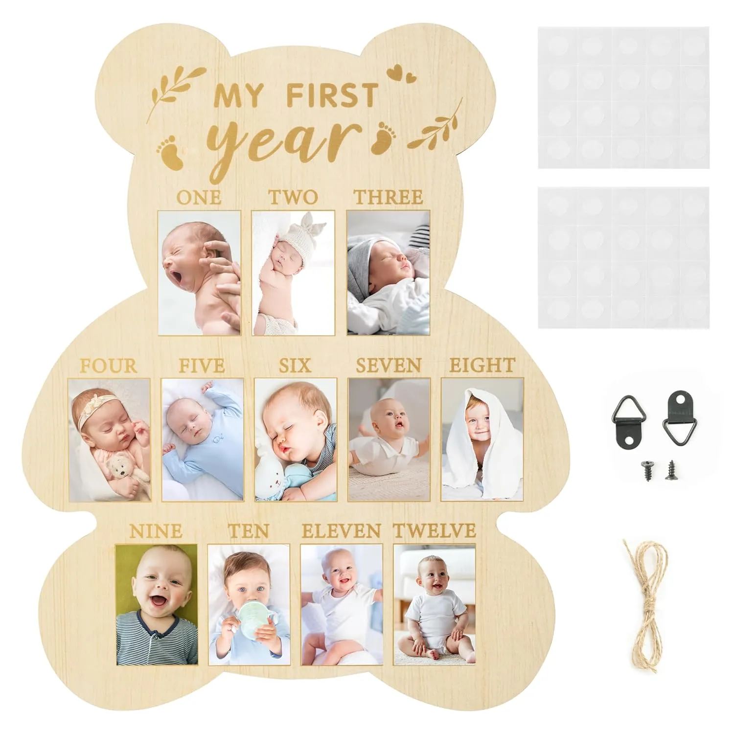 R HORSE My First Year Photo Display Wood Board, Baby’s First Year Picture Frame 12 Months Milestone Board Bear Shape Birthday Baby Keepsake Nursery Decor Gift for Boy Girl