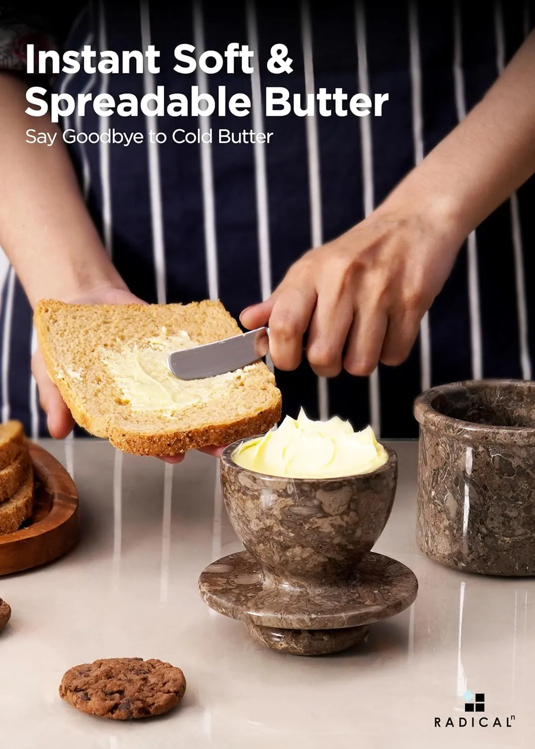 Radicaln Marble Butter Keeper 4.25" Inches Oceanic Handmade Butter Crock For Spreadable Butter Ideal Butter Crock For Counter With Water French Butter, Crock Pot & butter dish with lid for countertop
