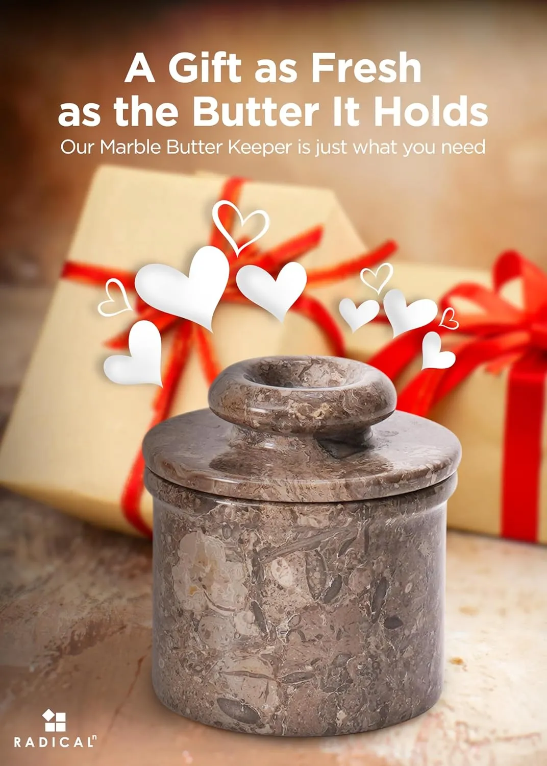 Radicaln Marble Butter Keeper 4.25" Inches Oceanic Handmade Butter Crock For Spreadable Butter Ideal Butter Crock For Counter With Water French Butter, Crock Pot & butter dish with lid for countertop
