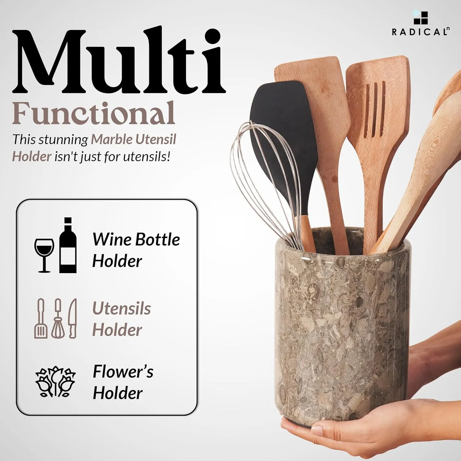 Radicaln Marble Utensil Holder 6.5" Inches Oceanic Handmade Cooking Utensils For Kitchen Countertop Ideal Spoon Holder, Utensils Set & Kitchen accessories