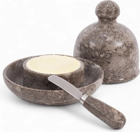 Radicaln Marble Butter Dish With Lid 6" Inches Oceanic Handmade Butter Spreader Kitchen Accessories Ideal Kitchen Butter Crock For Kitchen Countertop, Butter Crock For Counter With Water