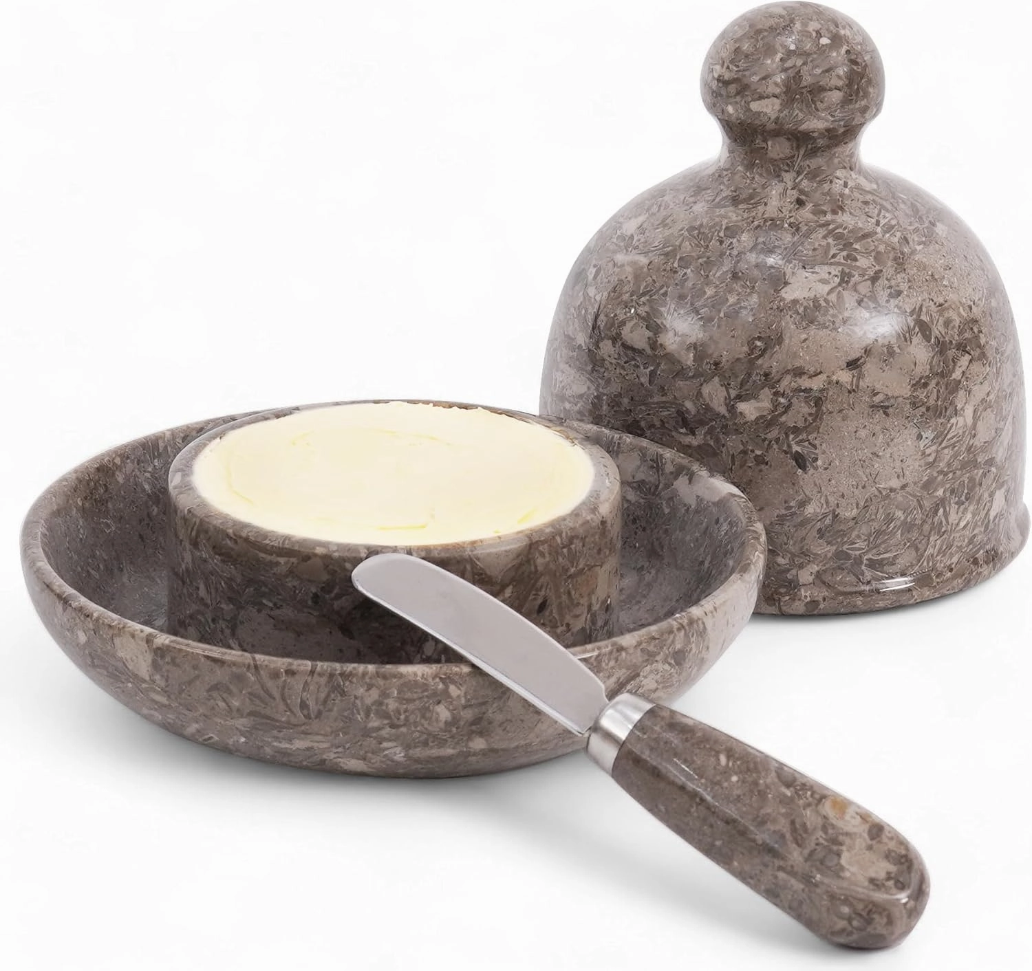 Radicaln Marble Butter Dish With Lid 6" Inches Oceanic Handmade Butter Spreader Kitchen Accessories Ideal Kitchen Butter Crock For Kitchen Countertop, Butter Crock For Counter With Water