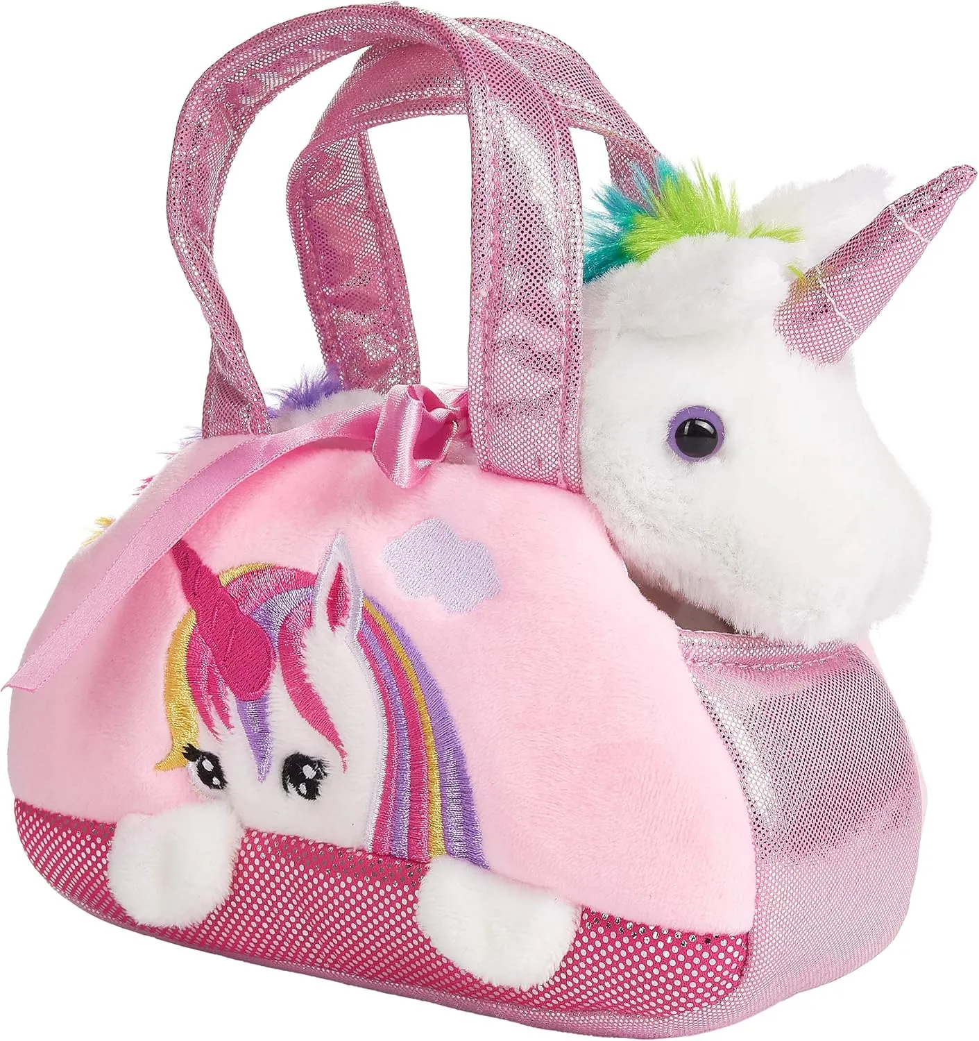 Rainbow Plush Unicorn in Handbag - 8 Inches - Soft Toy in Bag - Cuddly Toy - Stuffed Animal - Pink