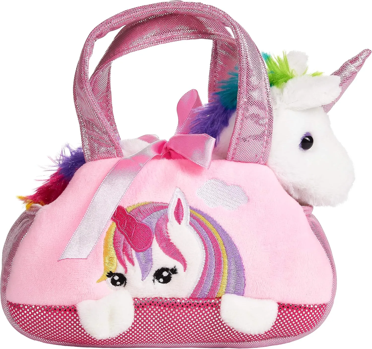 Rainbow Plush Unicorn in Handbag - 8 Inches - Soft Toy in Bag - Cuddly Toy - Stuffed Animal - Pink