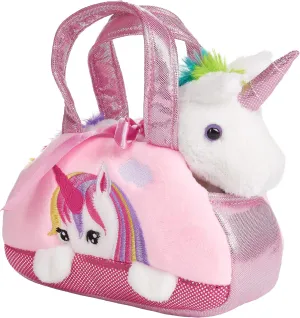 Rainbow Plush Unicorn in Handbag - 8 Inches - Soft Toy in Bag - Cuddly Toy - Stuffed Animal - Pink