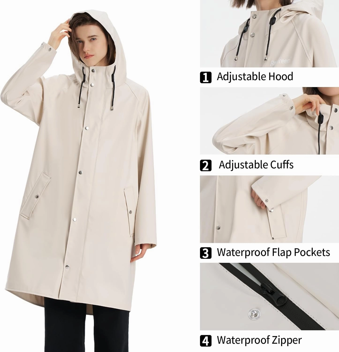 Raincoat for Women Waterproof Rain Jackets with Hooded Hiking Coat Outdoor Lightweight Windbreaker Hood Trench Coat