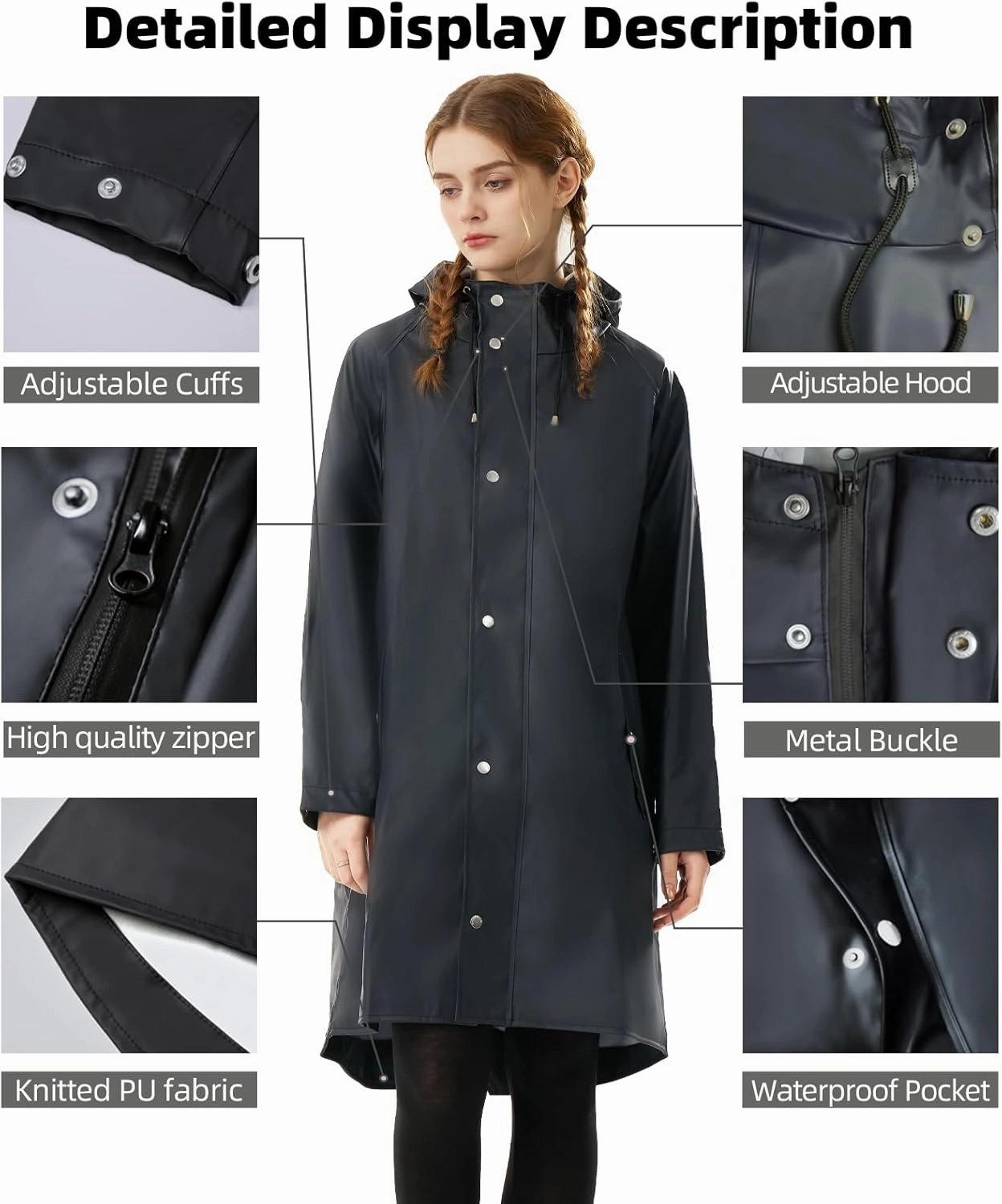 Raincoat for Women Waterproof Rain Jackets with Hooded Hiking Coat Outdoor Lightweight Windbreaker Hood Trench Coat