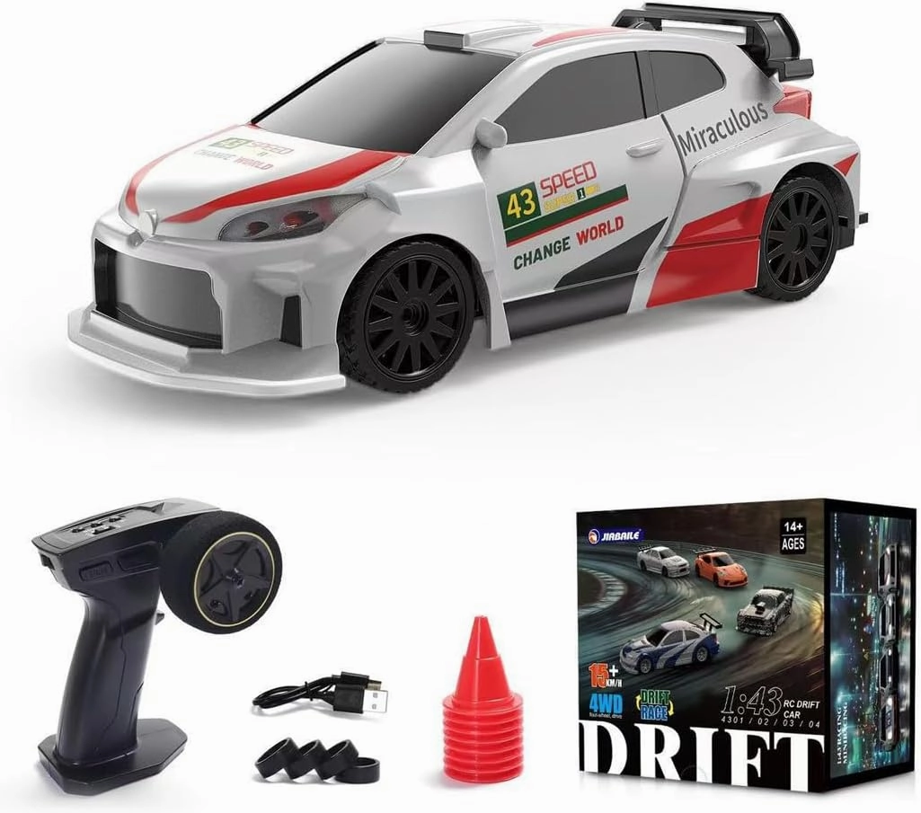 RC Drift Car, 1/43 Scale 2.4G 4WD Full Proportional Control Mini Electric Racing Drift Car with Lights Set, Hobbyist Gift for Teens and Adults