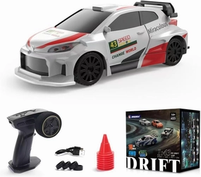 RC Drift Car, 1/43 Scale 2.4G 4WD Full Proportional Control Mini Electric Racing Drift Car with Lights Set, Hobbyist Gift for Teens and Adults