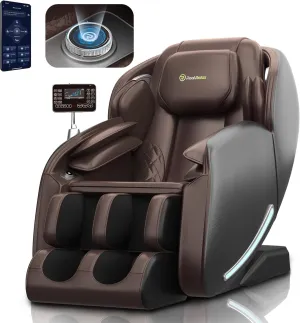 Real Relax Massage Chair, Full Body Zero Gravity SL-Track Massage Chair, Shiatsu Massage Chair Recliner with Heat Body Scan Bluetooth Foot Roller, Favor-06 Brown and Black