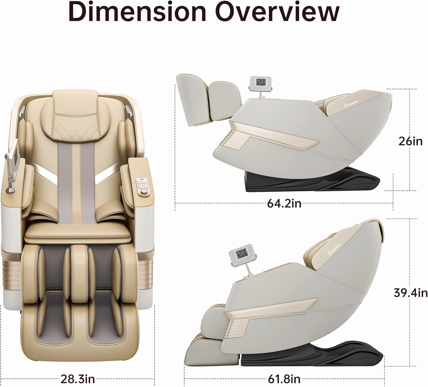 Real Relax 2025 Massage Chair Full Body, 3D SL Track Shiatsu Massage Recliner, 21 Auto and Thai Stretch Modes, APP and LCD Control, Body Scan, Fit Home and Office, PS3300 Khaki and White