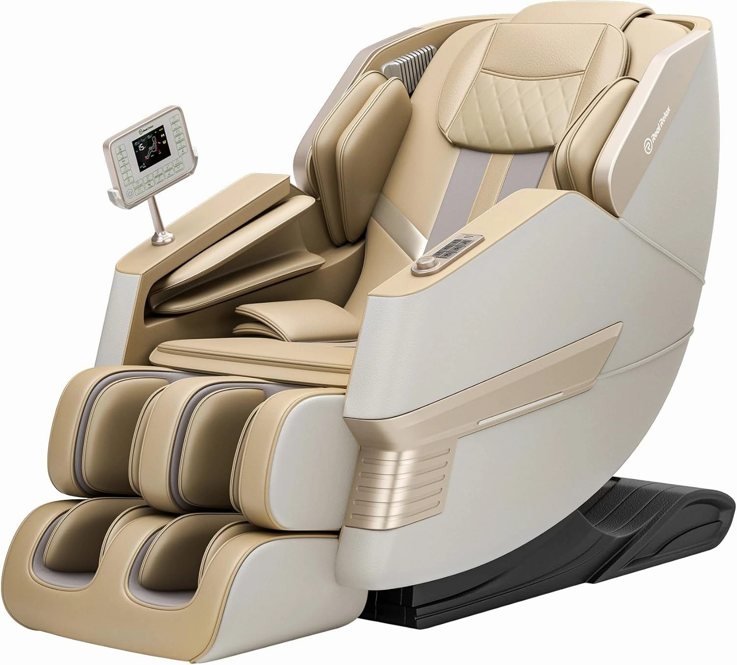 Real Relax 2025 Massage Chair Full Body, 3D SL Track Shiatsu Massage Recliner, 21 Auto and Thai Stretch Modes, APP and LCD Control, Body Scan, Fit Home and Office, PS3300 Khaki and White