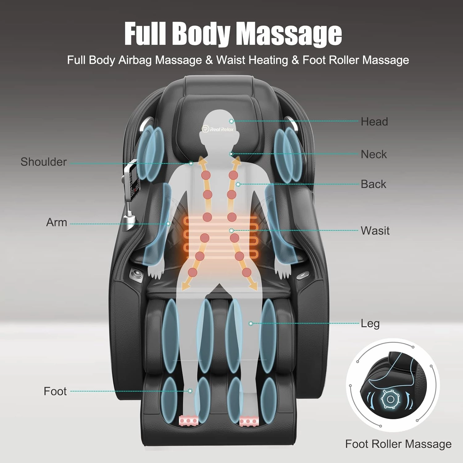 Real Relax 2025 Massage Chair Full Body, Zero Gravity SL-Track Shiatsu Massage Recliner with Heat, APP Control, Child Lock, Body Scan Bluetooth Foot Roller, Favor 06, All Black