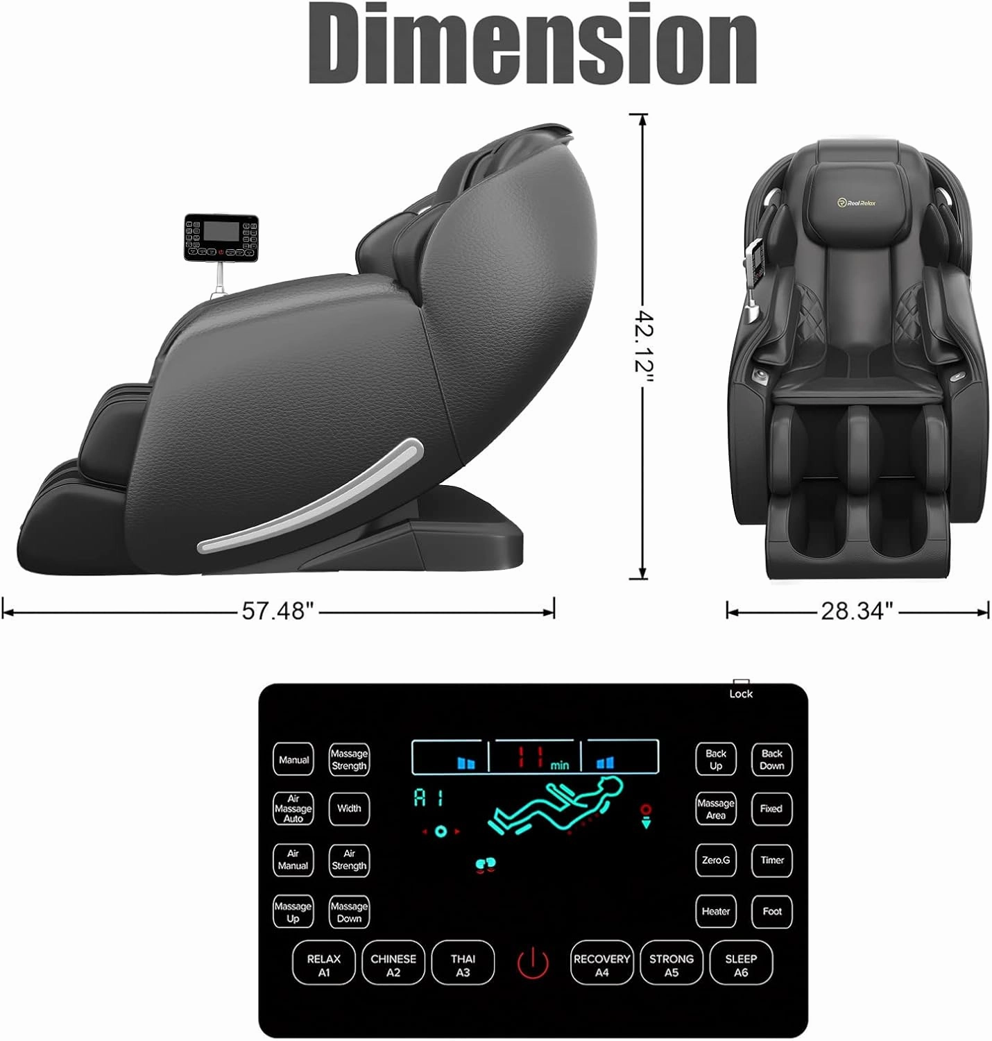 Real Relax 2025 Massage Chair Full Body, Zero Gravity SL-Track Shiatsu Massage Recliner with Heat, APP Control, Child Lock, Body Scan Bluetooth Foot Roller, Favor 06, All Black