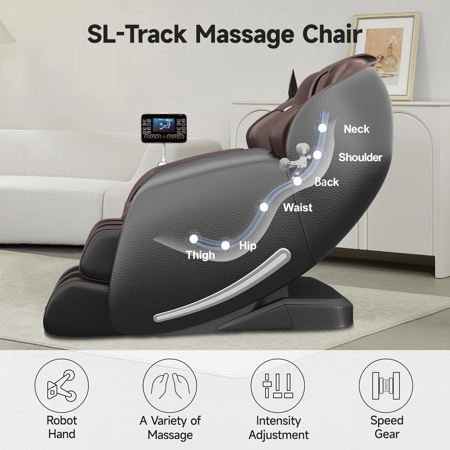 Real Relax Massage Chair Favor-06, Full Body Zero Gravity SL-Track Shiatsu Massage Recliner Chair with APP Control, Brown