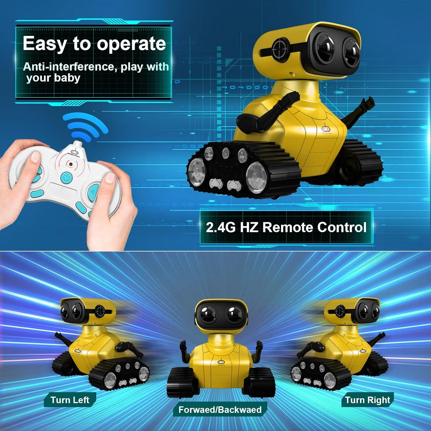Rechargeable Robot Toys for Boys Girls, 2.4GHz RC Robot Toy with Flexible Head & Arms for Kids, Remote Control Robots Toy with Music and LED Eyes, Gift for Children Age 3 Years and Up