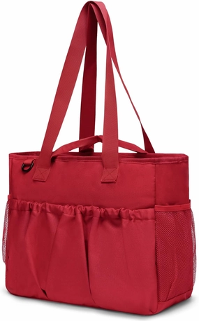 Red XL School Tote Bag for Women with Laptop Compartment, Zipper, Pockets, Water Resistant, Shoulder Strap and Cup Holder