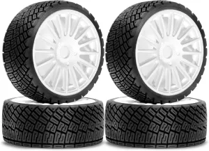 REDSPIDER•1/8 1/7 RC On Hard Plastic Rally Racing Wheels and Road Tires OD 3.94''（4PCS） 17mm Hex Touring Tyres for 1:8 1:7 Street Drift Car ARRMA Losi Kyosho GT2 W10 Tamiya HPI WR8 HSP (White)