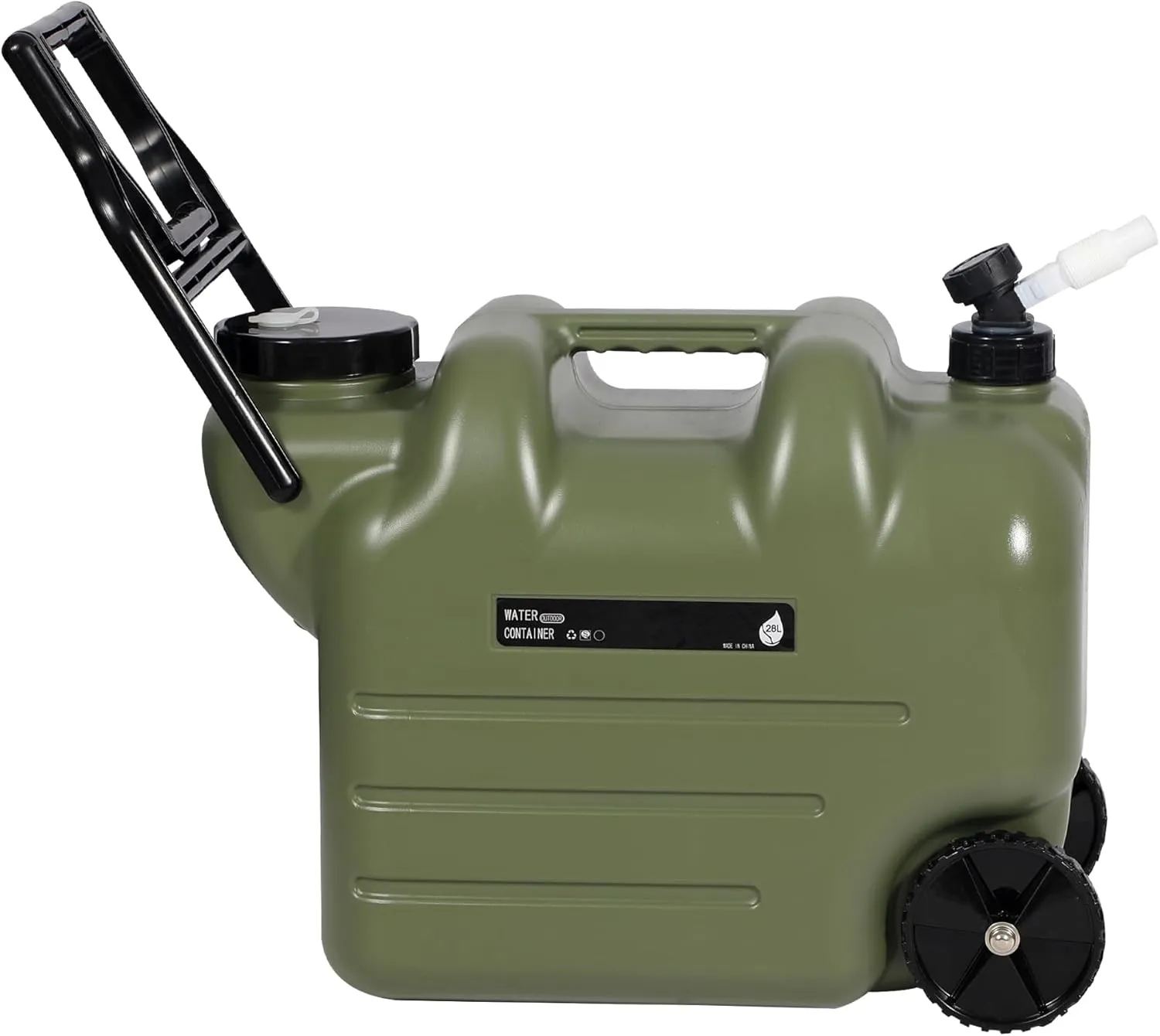 RedSwing 7.4 Gallon Water Container with Wheels and Collapsible Handle, Portable Water Storage Carrier Tank with Spigot for Camping Outdoor Hiking Travel, BPA Free, 28L, Green