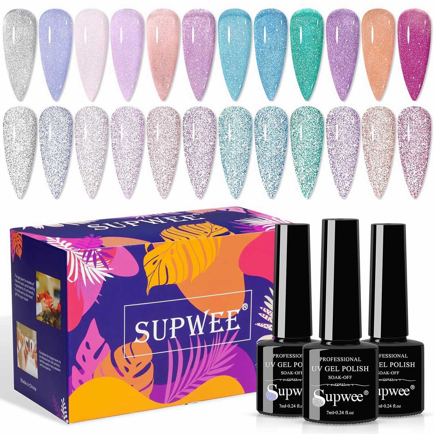 Reflective Glitter Gel Polish - 12 Colors Sheer Jelly Glitter Nail Polish Sparkle Shinny Disco Nail Polish Soak Off UV LED Varnish DIY at Home