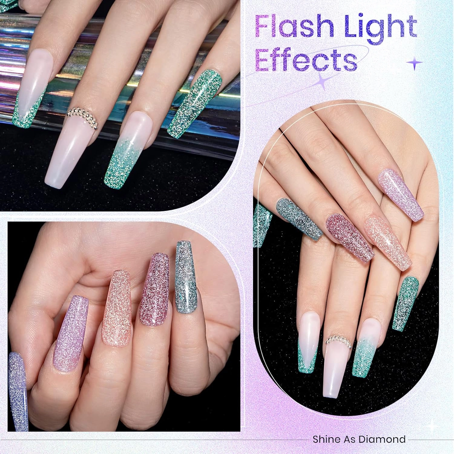 Reflective Glitter Gel Polish - 12 Colors Sheer Jelly Glitter Nail Polish Sparkle Shinny Disco Nail Polish Soak Off UV LED Varnish DIY at Home