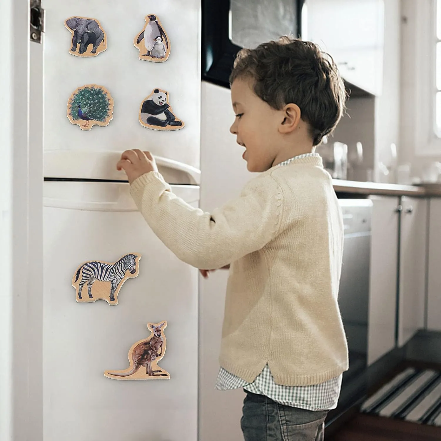Refrigerator Magnets for Kids - Zoo Animal Fridge Magnets for Toddlers - Wooden Magnetic Toys for Baby Kids' Developmental Learning
