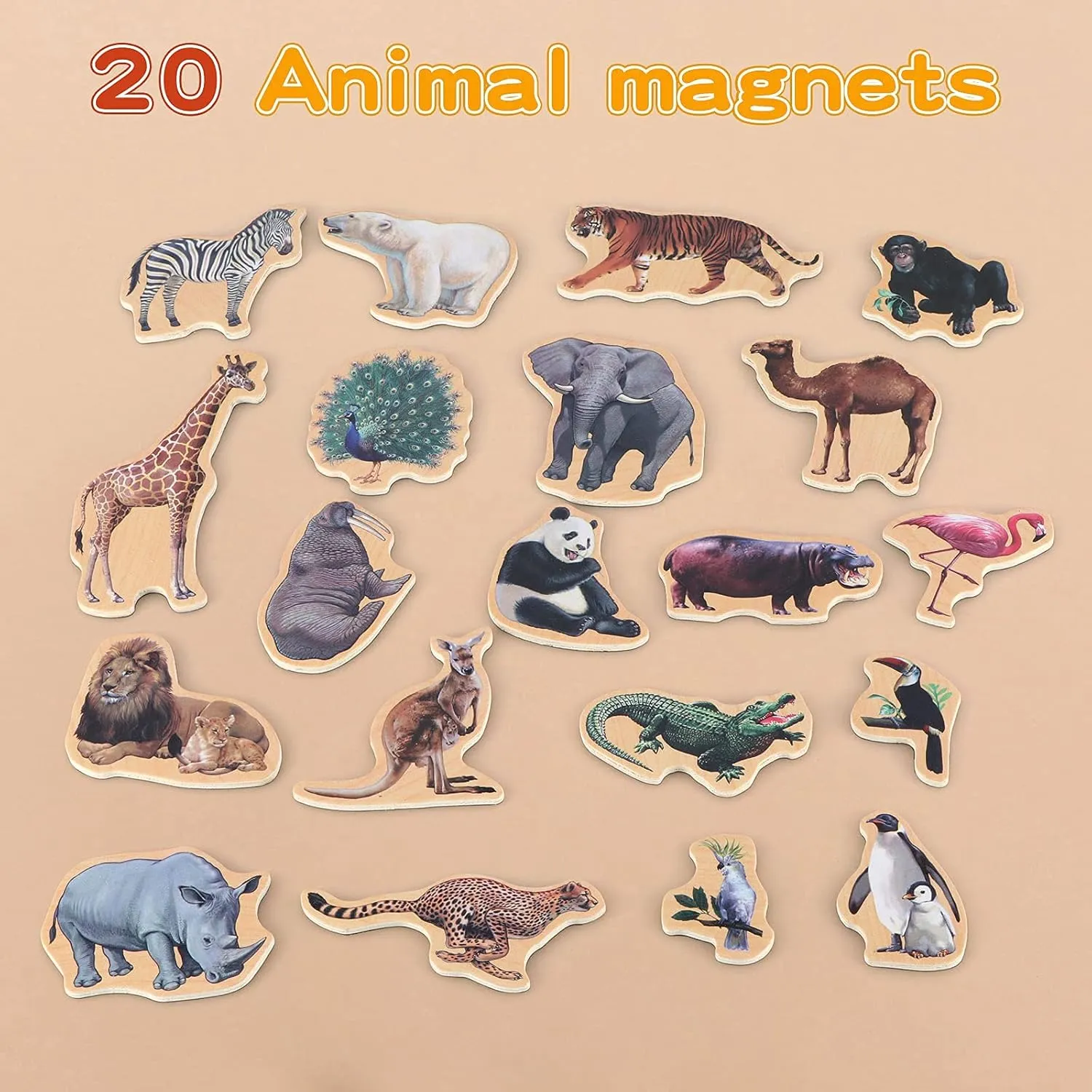 Refrigerator Magnets for Kids - Zoo Animal Fridge Magnets for Toddlers - Wooden Magnetic Toys for Baby Kids' Developmental Learning