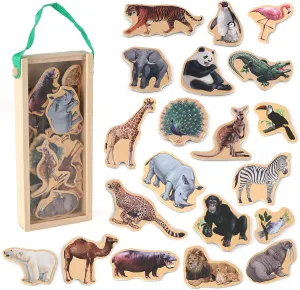 Refrigerator Magnets for Kids - Zoo Animal Fridge Magnets for Toddlers - Wooden Magnetic Toys for Baby Kids' Developmental Learning