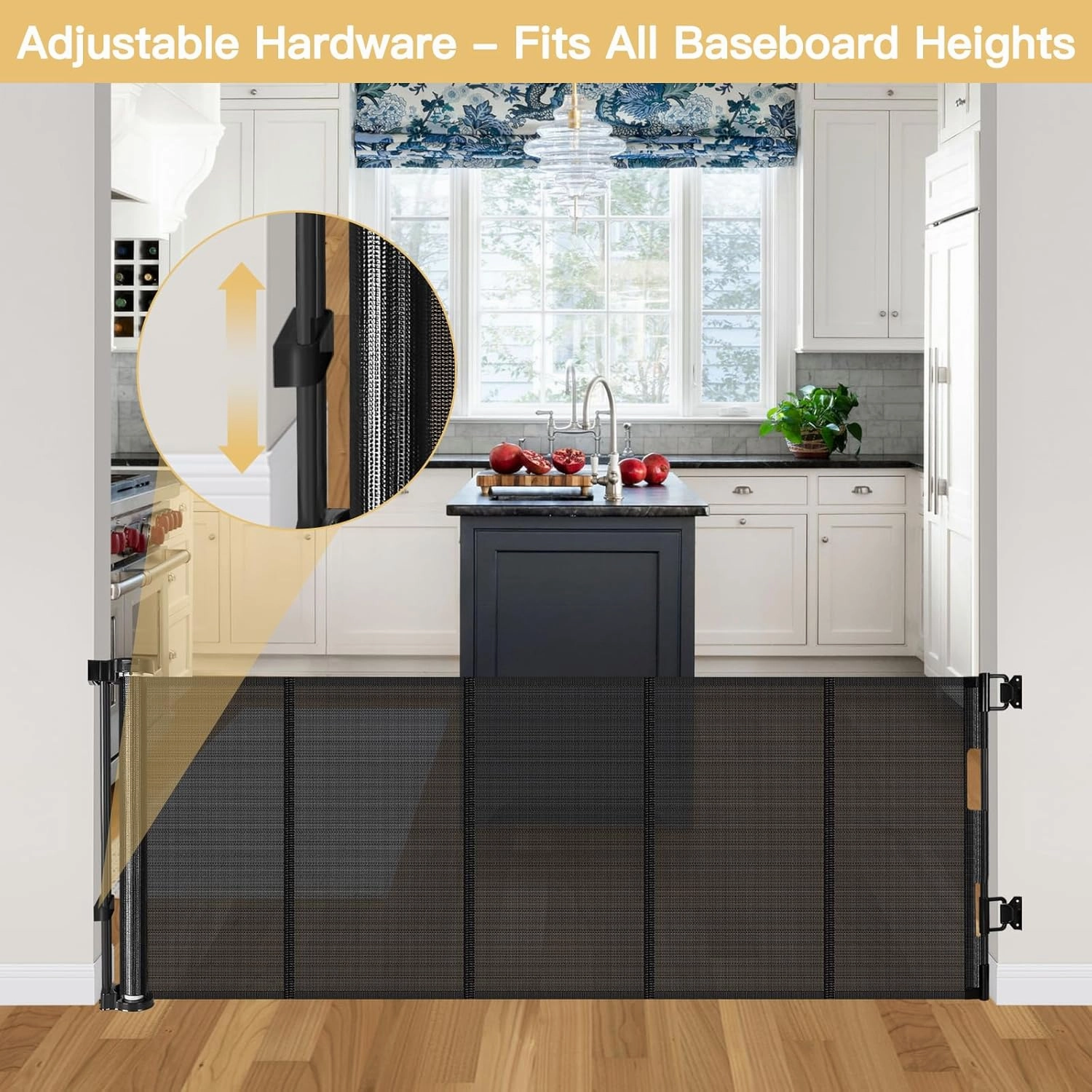 Reinforced 28 Inch Tall Retractable Dog Gate Small Baby Gate - Easy Step Over Dog Gate Short Pet Gate with Support Rods, 55" Wide Retractable Baby Gate for Stairs, Puppy Gates for Doorways, Black