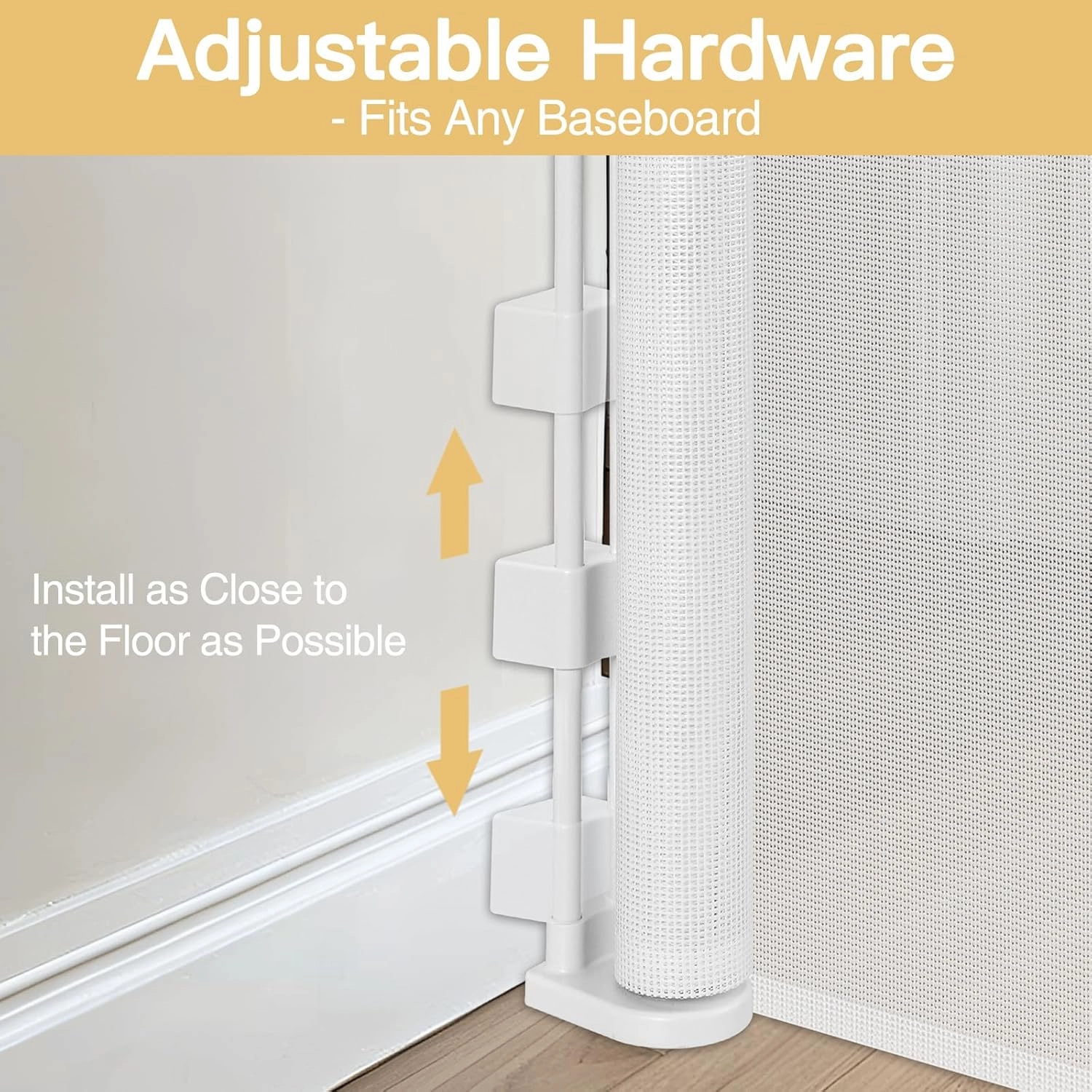 Reinforced 42" Extra Tall Retractable Baby Gates Tall Dog Gate with Support Rods, 55" Wide Mesh Baby Gate Retractable Pet Gate Indoor/Outdoor Baby Gates for Dogs - Bottom Anti-Escape, White