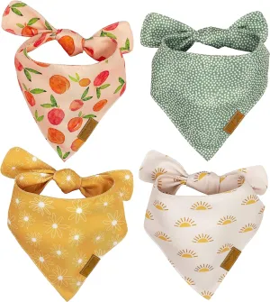 Remy Roo Large Spring Dog Bandanas - 4 Pack Katherine Set | Premium Durable Adjustable Polyester Fabric Dog Scarfs | Patented Shape Girl Dog Bandana, Trendy Pattrens, Floral Dog Bandana