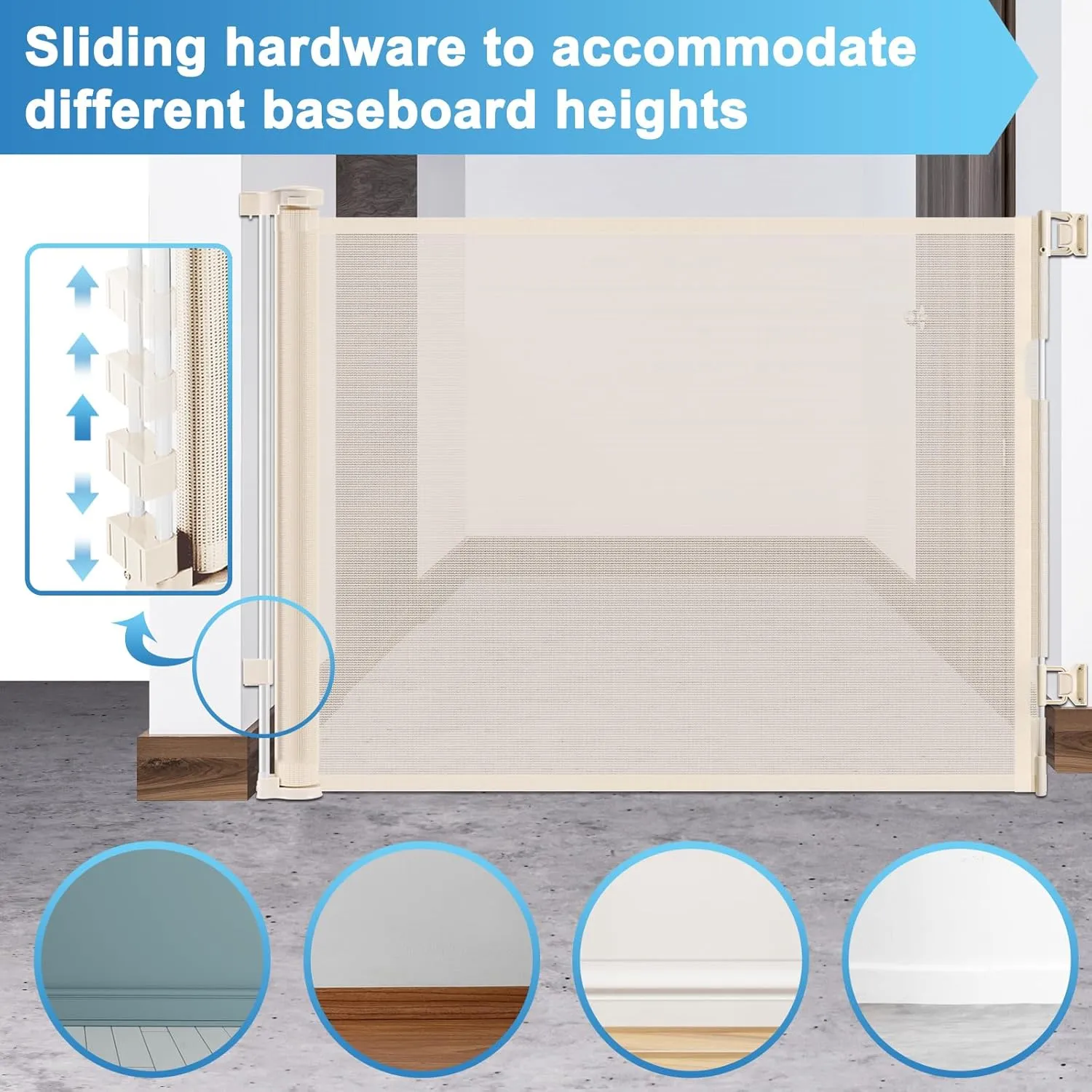 Retractable Baby Gates for Doorways, Extends Up to 56" Wide Retractable Pet Gate, Retractable Dog Gate for The House, Child Gate Mesh Baby Gate for Stairs, Doorways, Hallways, Porch, Deck, Beige