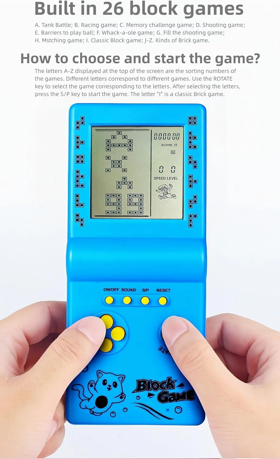 Retro Classic Block Game Console Multiple Games Adjustable Level/Speed Handheld Porable Console Brick Game/Racing/Tank Battle Puzzle Game Electronic Toys Children/Friends (Pink)