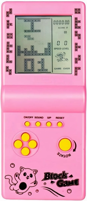 Retro Classic Block Game Console Multiple Games Adjustable Level/Speed Handheld Porable Console Brick Game/Racing/Tank Battle Puzzle Game Electronic Toys Children/Friends (Pink)