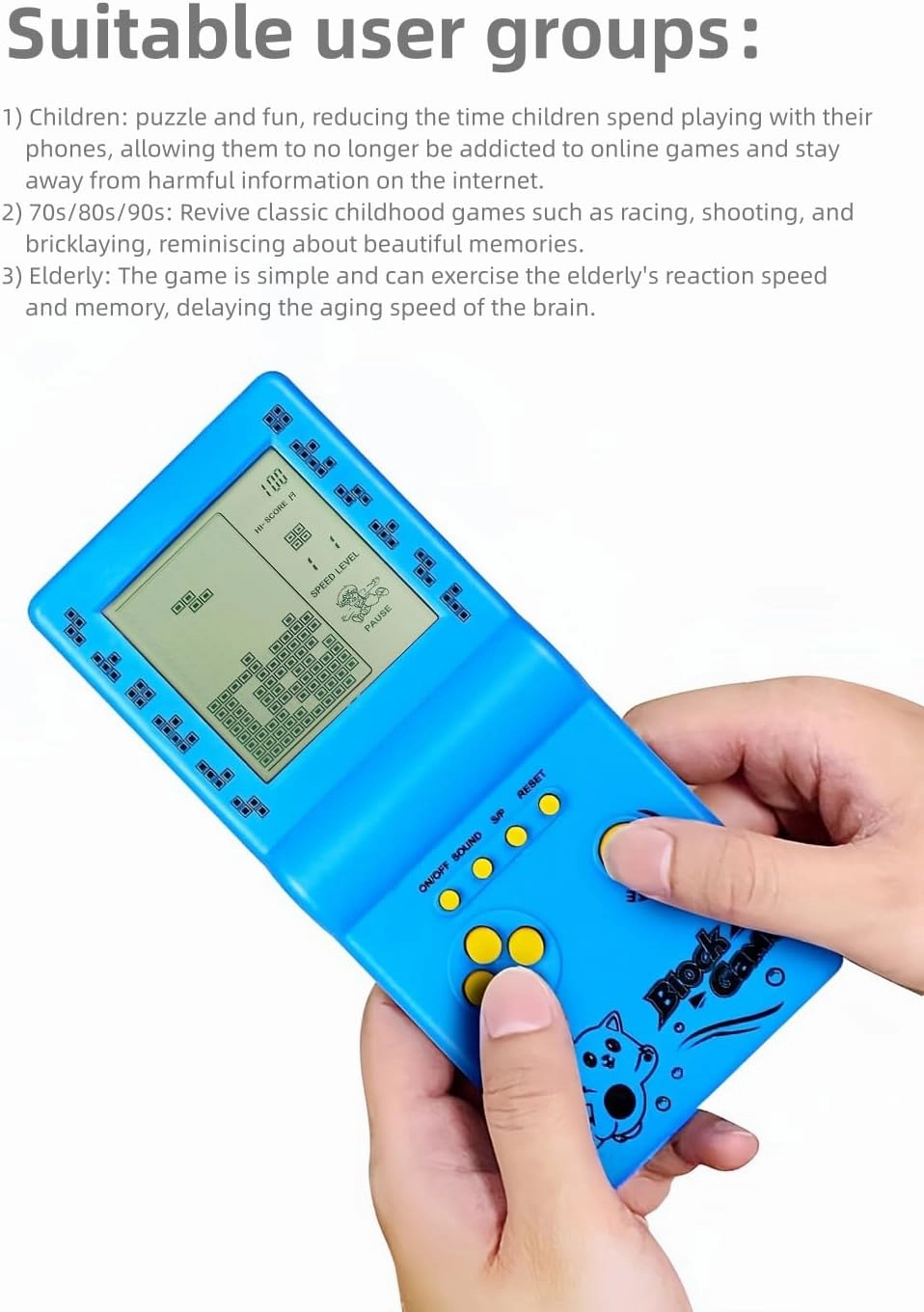 Retro Classic Block Game Console Multiple Games Adjustable Level/Speed Handheld Porable Console Brick Game/Racing/Tank Battle Puzzle Game Electronic Toys Children/Friends (Pink)