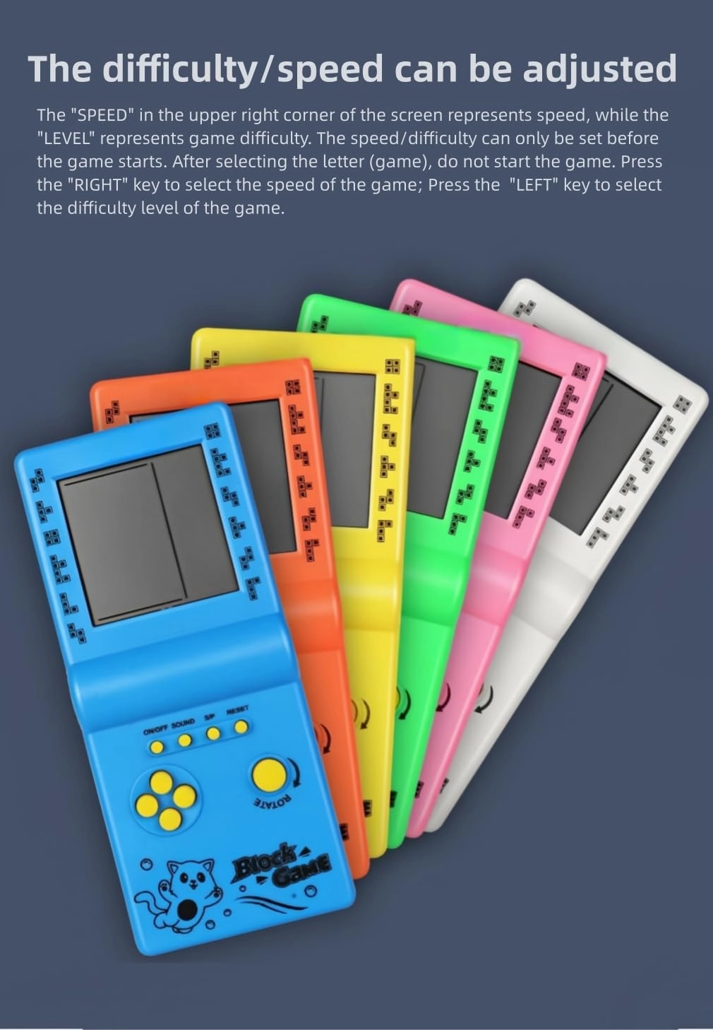 Retro Classic Block Game Console Multiple Games Adjustable Level/Speed Handheld Porable Console Brick Game/Racing/Tank Battle Puzzle Game Electronic Toys Children/Friends (Pink)